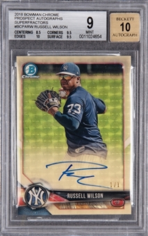2018 Bowman Chrome Prospects Superfractors #BCPA-RW Russell Wilson Signed Card (#1/1) – BGS MINT 9/BGS 10